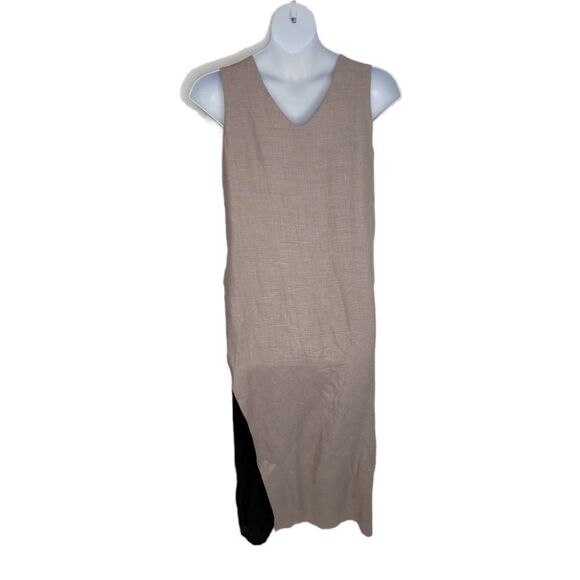 LINEN reversible dress black and gray sleeveless ankle lagenlook maxi S - Picture 2 of 9